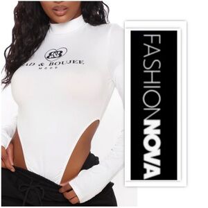 Fashion Nova Boujee White High Cut Bodysuit
